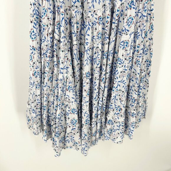 NWT Poupette St Barth Soledad Off Shoulder Smocked Midi Dress Blue Floral - Picture 5 of 11